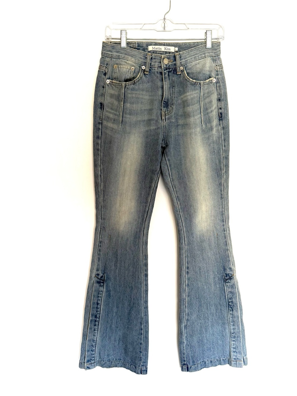 Matin Kim Y2K Flare Side Snap Faded Bootcut Jeans